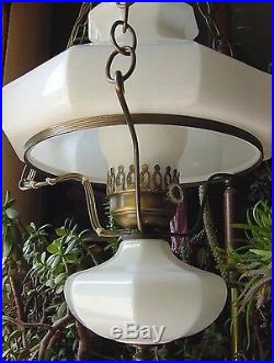 Vintage 10White Milk Glass Paneled Shade Font Hanging Hurricane Swag Lamp Light