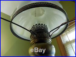 Vintage 10White Milk Glass Paneled Shade Hanging Hurricane Swag Lamp 2 Lights