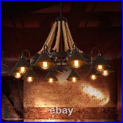 Vintage 10-Light Ceiling Hanging Lamp Metal Shade Multi-Light Chandelier 43''W