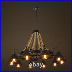Vintage 10-Light Ceiling Hanging Lamp Metal Shade Multi-Light Chandelier 43''W