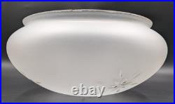 Vintage 12 dia. Mushroom-Shaped Frosted Wheel Cut Glass Shade, 10 Fitter