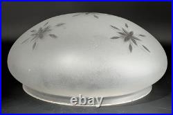 Vintage 12 dia. Mushroom-Shaped Frosted Wheel Cut Glass Shade, 10 Fitter