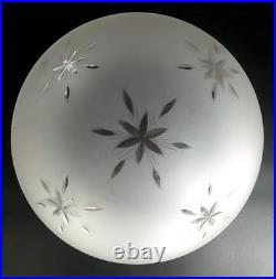 Vintage 12 dia. Mushroom-Shaped Frosted Wheel Cut Glass Shade, 10 Fitter