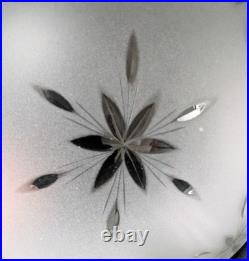 Vintage 12 dia. Mushroom-Shaped Frosted Wheel Cut Glass Shade, 10 Fitter