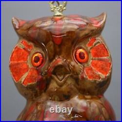 Vintage 15 Ceramic Owl Drip Glaze Pottery Hanging Swag Light Lamp Chain