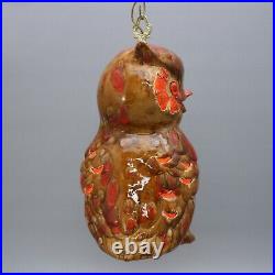 Vintage 15 Ceramic Owl Drip Glaze Pottery Hanging Swag Light Lamp Chain