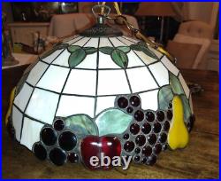 Vintage 16 Fruit Motif Tiffany Style Stained Glass Hanging Ceiling Pendant Lamp