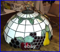 Vintage 16 Fruit Motif Tiffany Style Stained Glass Hanging Ceiling Pendant Lamp