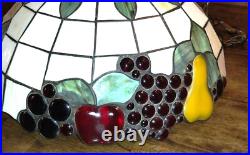 Vintage 16 Fruit Motif Tiffany Style Stained Glass Hanging Ceiling Pendant Lamp