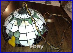Vintage 16 Fruit Motif Tiffany Style Stained Glass Hanging Ceiling Pendant Lamp