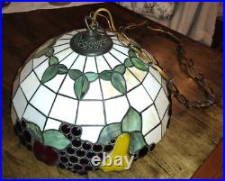 Vintage 16 Fruit Motif Tiffany Style Stained Glass Hanging Ceiling Pendant Lamp