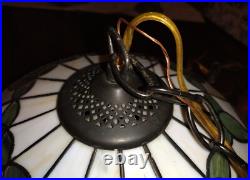 Vintage 16 Fruit Motif Tiffany Style Stained Glass Hanging Ceiling Pendant Lamp