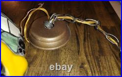 Vintage 16 Fruit Motif Tiffany Style Stained Glass Hanging Ceiling Pendant Lamp