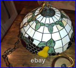 Vintage 16 Fruit Motif Tiffany Style Stained Glass Hanging Ceiling Pendant Lamp