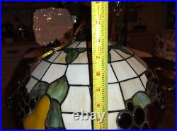 Vintage 16 Fruit Motif Tiffany Style Stained Glass Hanging Ceiling Pendant Lamp