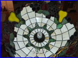 Vintage 16 Fruit Motif Tiffany Style Stained Glass Hanging Ceiling Pendant Lamp