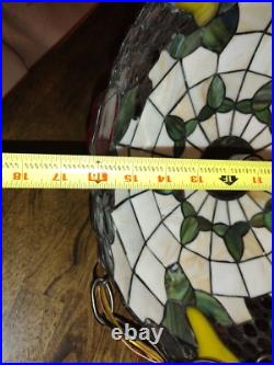 Vintage 16 Fruit Motif Tiffany Style Stained Glass Hanging Ceiling Pendant Lamp