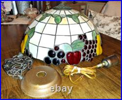 Vintage 16 Fruit Motif Tiffany Style Stained Glass Hanging Ceiling Pendant Lamp