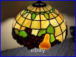 Vintage 16 Fruit Motif Tiffany Style Stained Glass Hanging Pendant Lamp 4' Drop