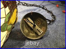 Vintage 16 Fruit Motif Tiffany Style Stained Glass Hanging Pendant Lamp 4' Drop