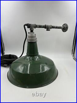 Vintage 16 Green Porcelain Gas Station/Barn Light with Mount