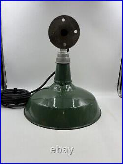 Vintage 16 Green Porcelain Gas Station/Barn Light with Mount