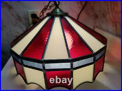 Vintage 16 Tiffany Style Leaded Stained Glass Hanging Pendant Lamp