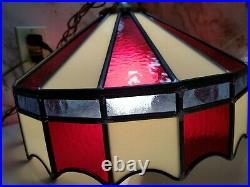 Vintage 16 Tiffany Style Leaded Stained Glass Hanging Pendant Lamp