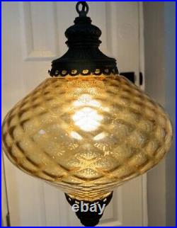Vintage 18 Matching (2 Each) Pair 70's MCM Hanging Swag Lamp Amber Orange Glass