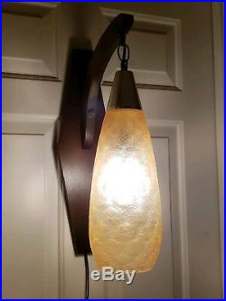 Vintage 1950's Mid Century Modern Eames Era Hanging Glass Wall Sconce Lamp Light
