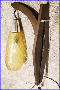 Vintage 1950's Mid Century Modern Eames Era Hanging Glass Wall Sconce Lamp Light