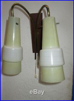 Vintage 1950's Wall Sconce Lamp Mid Century Modern Eames Era Hanging 2 Glass