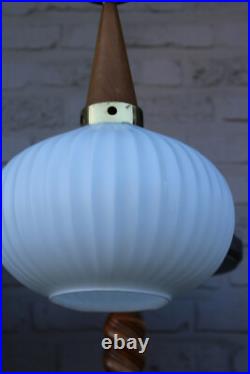 Vintage 1950 teak opaline MAssive lighting company pendant lamp chandelier