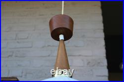 Vintage 1950 teak opaline MAssive lighting company pendant lamp chandelier
