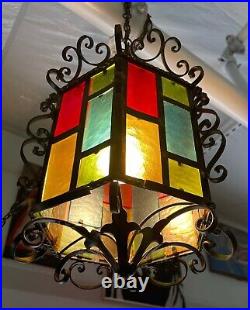 Vintage 1950s 1960s colored glass Swag hanging lamp light Italy