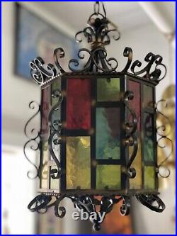 Vintage 1950s 1960s colored glass Swag hanging lamp light Italy