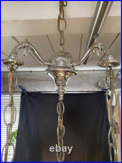 Vintage 1950s 60s Mid Century Modern Chrome 3 Tier Atomic Orb Swag Light Lamp