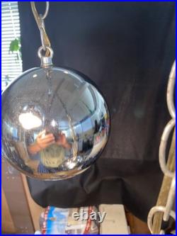 Vintage 1950s 60s Mid Century Modern Chrome 3 Tier Atomic Orb Swag Light Lamp