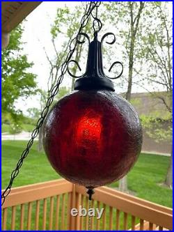 Vintage 1960'-70's Ruby Red Swag Glass Hanging Lamp Light Lite