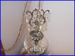 Vintage 1960 Swag Hanging Lamp Light Chandelier Crystal Prisms