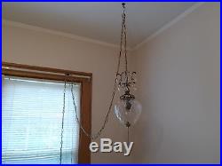 Vintage 1960 Swag Hanging Lamp Light Chandelier Crystal Prisms