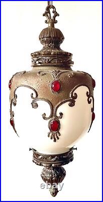 Vintage 1960's-1970's Retro Mcm Turkish Mosaic Glass Hanging Swag Light/Lamp