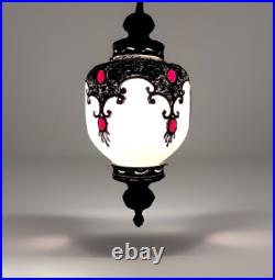 Vintage 1960's-1970's Retro Mcm Turkish Mosaic Glass Hanging Swag Light/Lamp