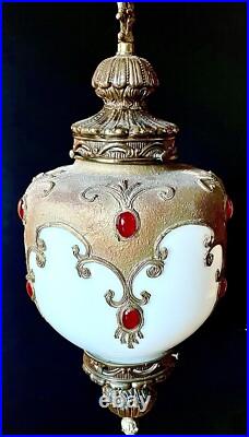 Vintage 1960's-1970's Retro Mcm Turkish Mosaic Glass Hanging Swag Light/Lamp