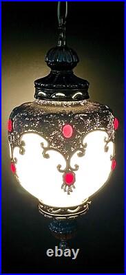 Vintage 1960's-1970's Retro Mcm Turkish Mosaic Glass Hanging Swag Light/Lamp