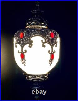 Vintage 1960's-1970's Retro Mcm Turkish Mosaic Glass Hanging Swag Light/Lamp