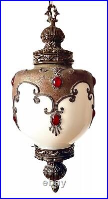 Vintage 1960's-1970's Retro Mcm Turkish Mosaic Glass Hanging Swag Light/Lamp