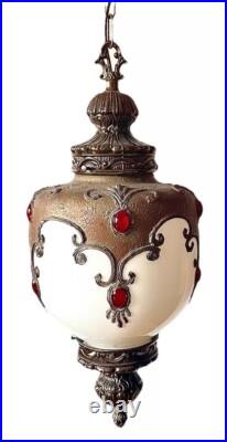 Vintage 1960's-1970's Retro Mcm Turkish Mosaic Glass Hanging Swag Light/Lamp