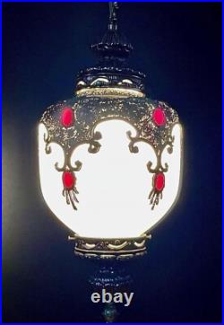 Vintage 1960's-1970's Retro Mcm Turkish Mosaic Glass Hanging Swag Light/Lamp