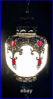 Vintage 1960's-1970's Retro Mcm Turkish Mosaic Glass Hanging Swag Light/Lamp